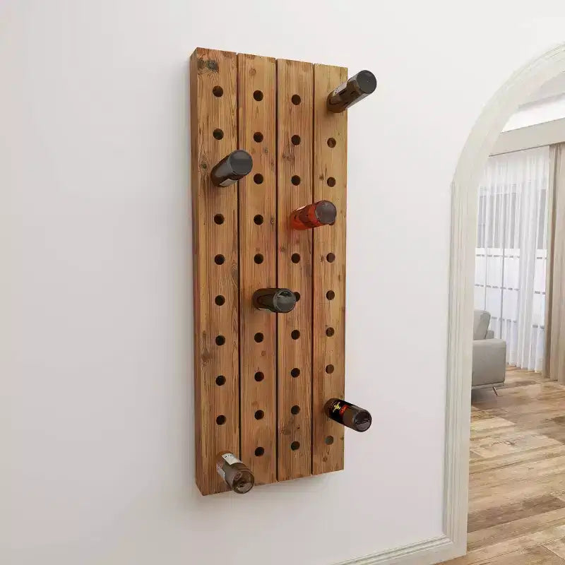 Range-bouteilles mural rustique en bois marron - Olivia & May