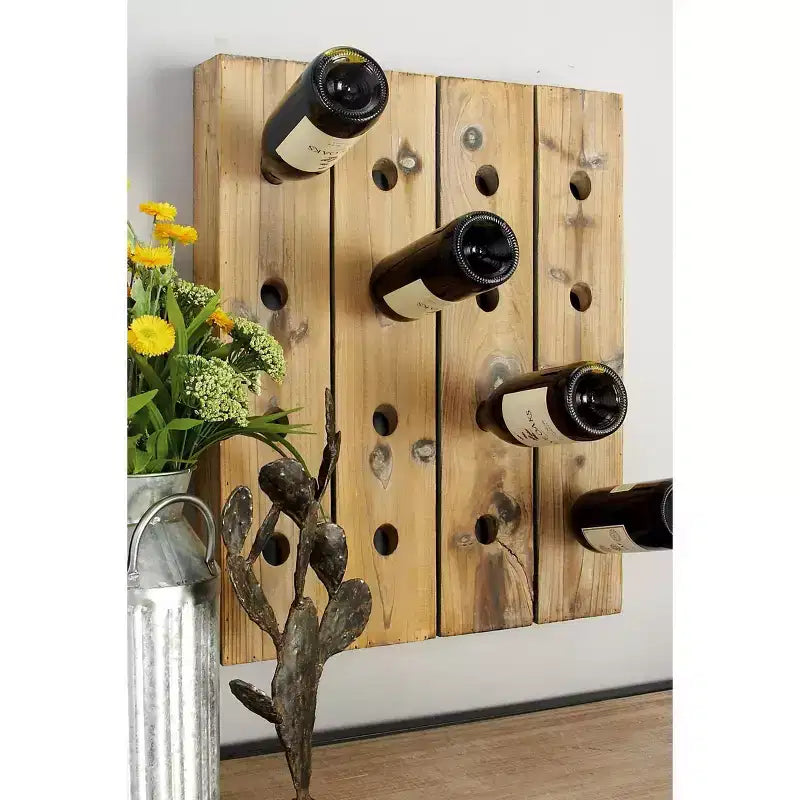 Range-bouteilles mural rustique en bois marron - Olivia & May