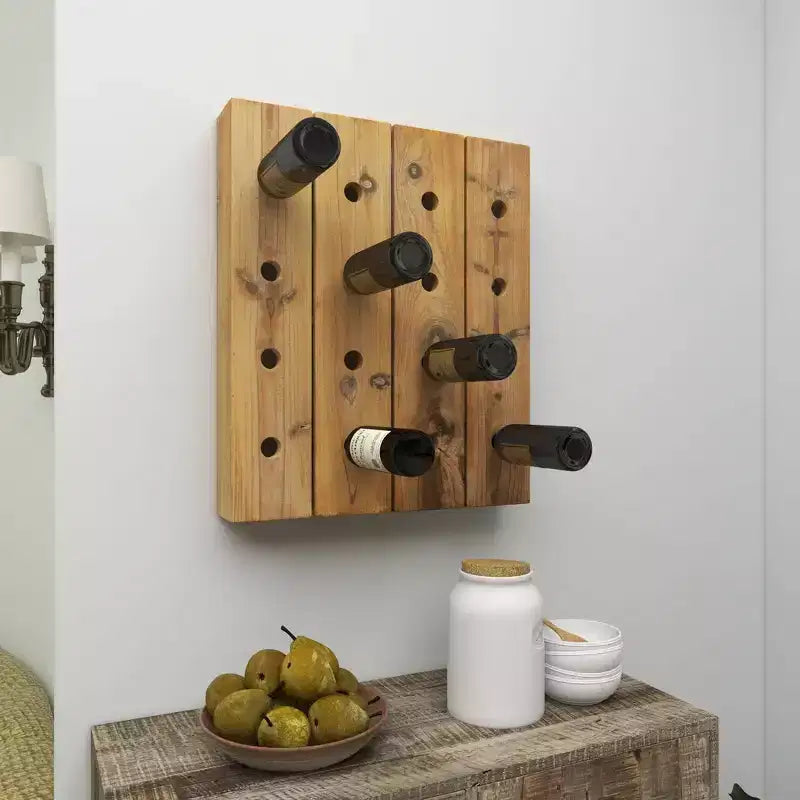 Range-bouteilles mural rustique en bois marron - Olivia & May