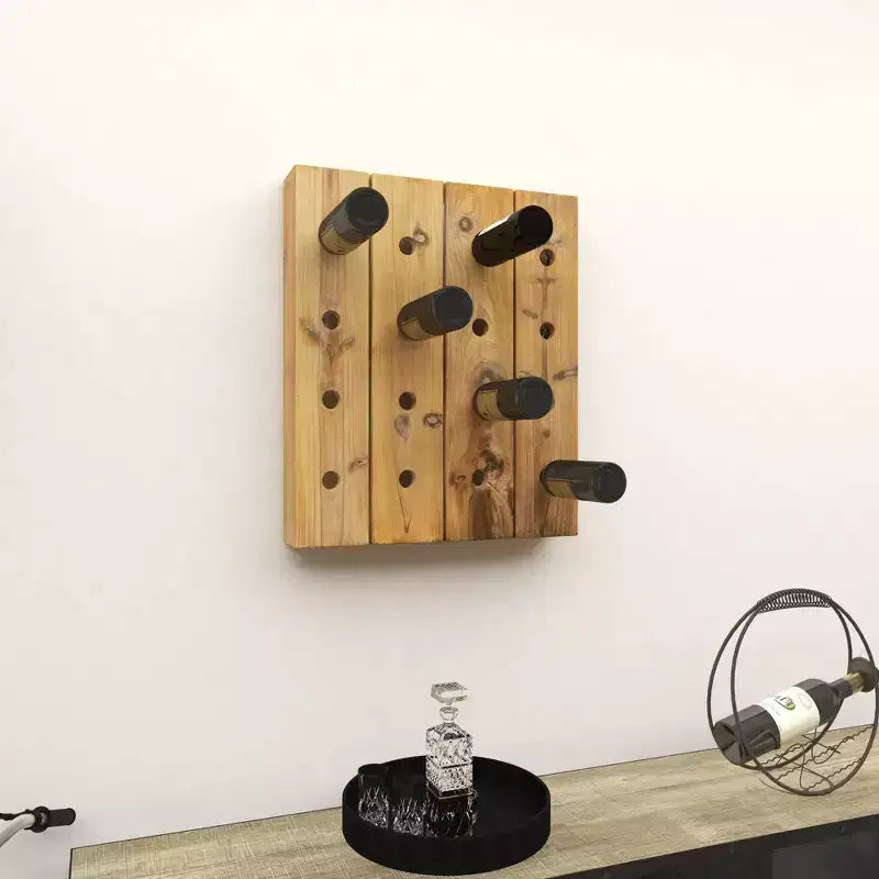 Range-bouteilles mural rustique en bois marron - Olivia & May