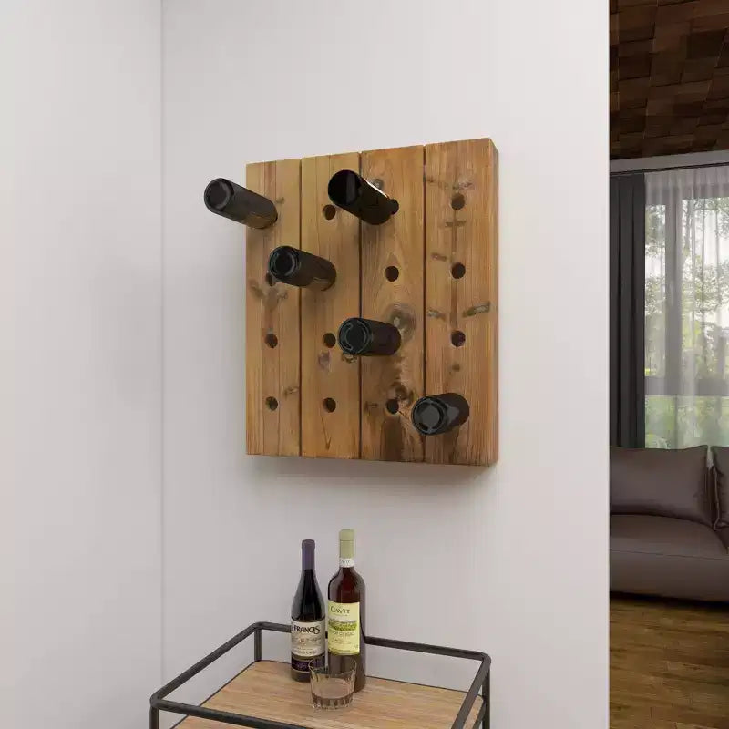 Range-bouteilles mural rustique en bois marron - Olivia & May