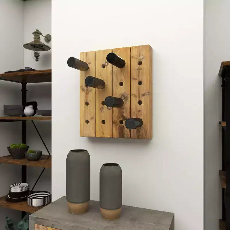Range-bouteilles mural rustique en bois marron - Olivia & May