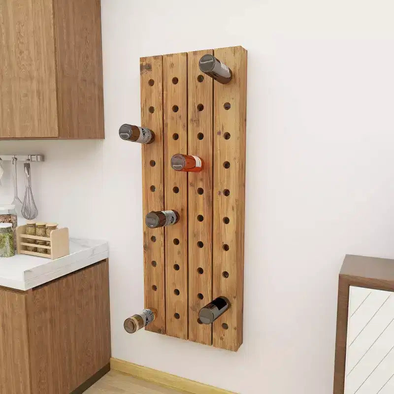 Range-bouteilles mural rustique en bois marron - Olivia & May