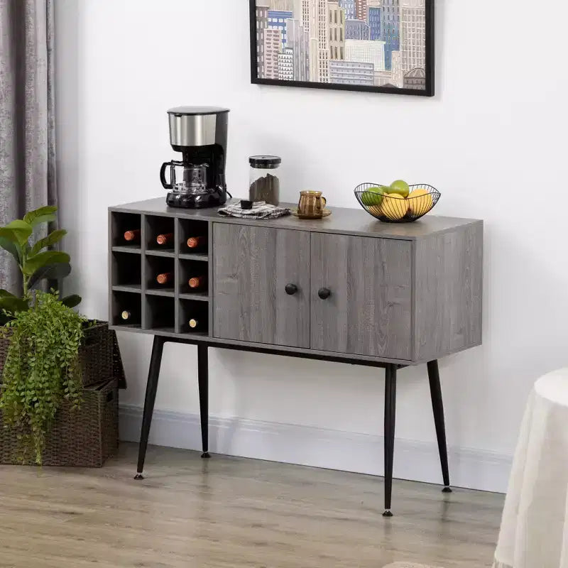 Meuble Bar à café HOMCOM avec casier à vin 9 bouteilles et étagère réglable, Buffet Bahut Meuble à vin pour Salon