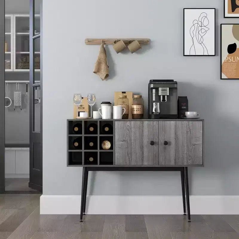 Meuble Bar à café HOMCOM avec casier à vin 9 bouteilles et étagère réglable, Buffet Bahut Meuble à vin pour Salon