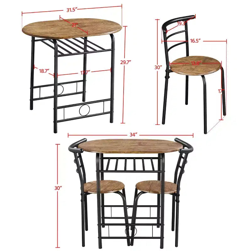 Ensemble table à manger ronde Yaheetech pour 2 avec pieds en acier, étagère de rangement