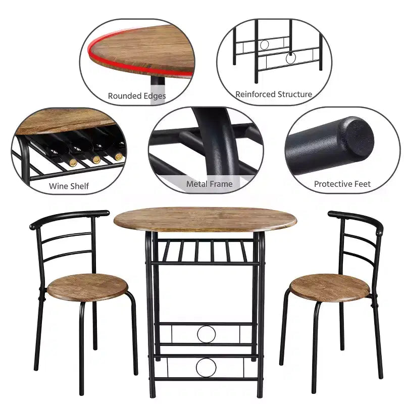 Ensemble table à manger ronde Yaheetech pour 2 avec pieds en acier, étagère de rangement