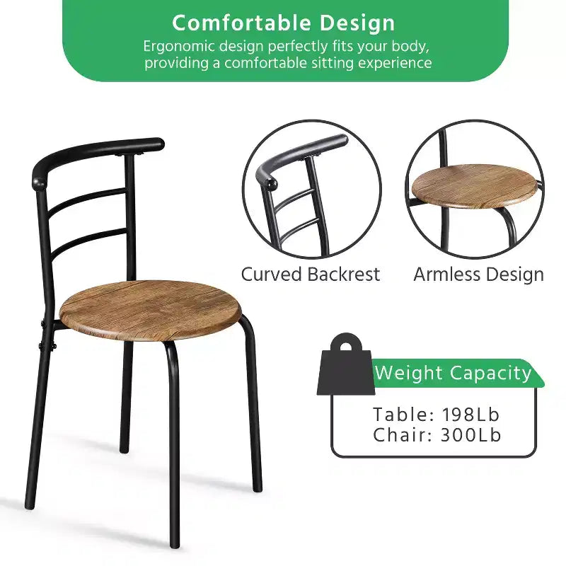 Ensemble table à manger ronde Yaheetech pour 2 avec pieds en acier, étagère de rangement