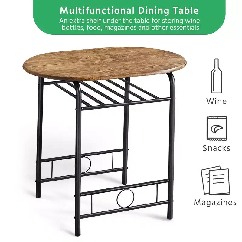 Ensemble table à manger ronde Yaheetech pour 2 avec pieds en acier, étagère de rangement