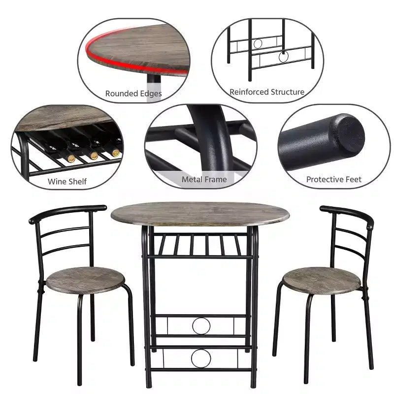 Ensemble table à manger ronde Yaheetech pour 2 avec pieds en acier, étagère de rangement