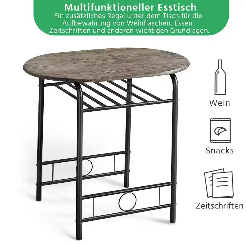 Ensemble table à manger ronde Yaheetech pour 2 avec pieds en acier, étagère de rangement