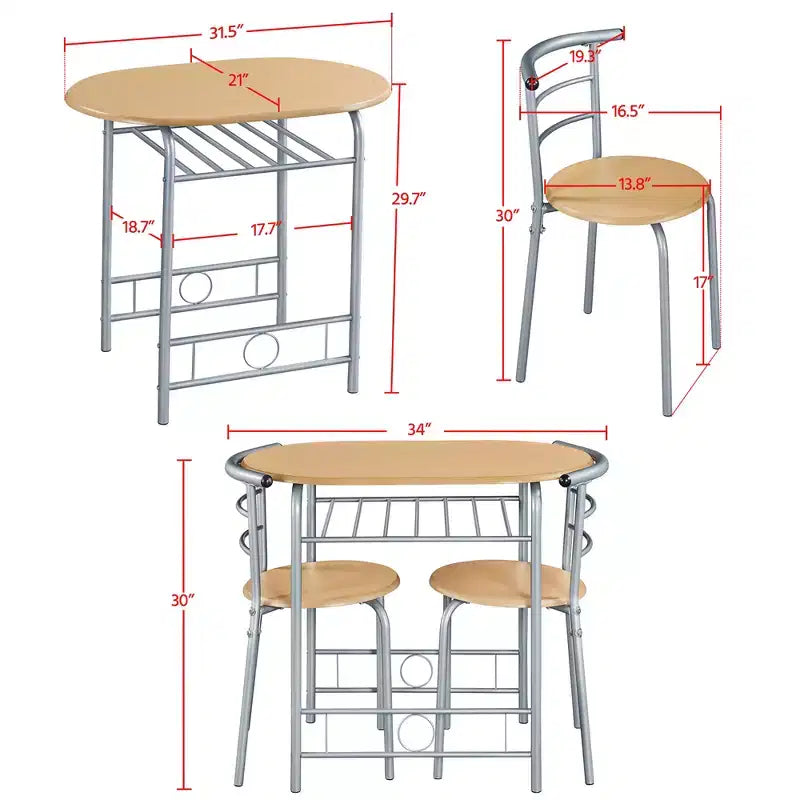 Ensemble table à manger ronde Yaheetech pour 2 avec pieds en acier, étagère de rangement