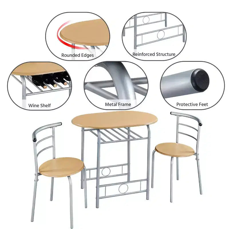 Ensemble table à manger ronde Yaheetech pour 2 avec pieds en acier, étagère de rangement