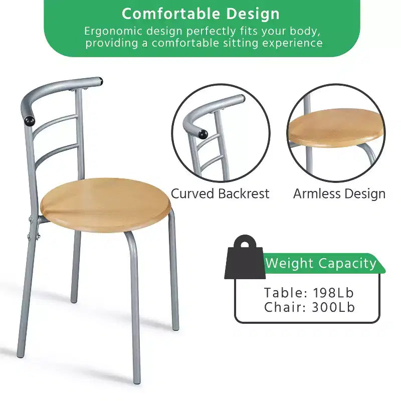 Ensemble table à manger ronde Yaheetech pour 2 avec pieds en acier, étagère de rangement