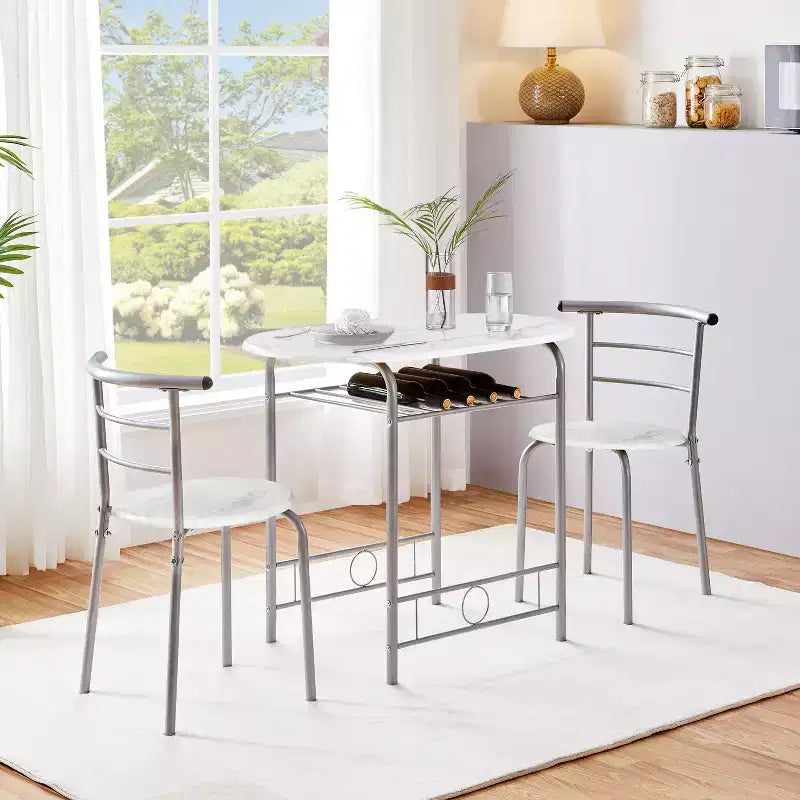 Ensemble table à manger ronde Yaheetech pour 2 avec pieds en acier, étagère de rangement