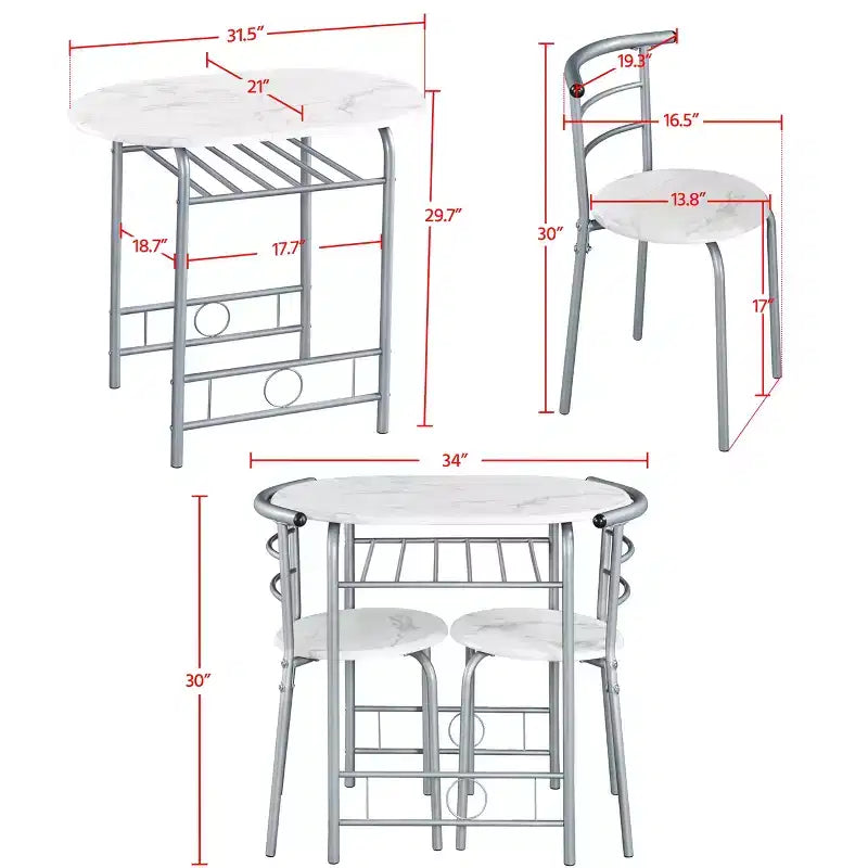 Ensemble table à manger ronde Yaheetech pour 2 avec pieds en acier, étagère de rangement