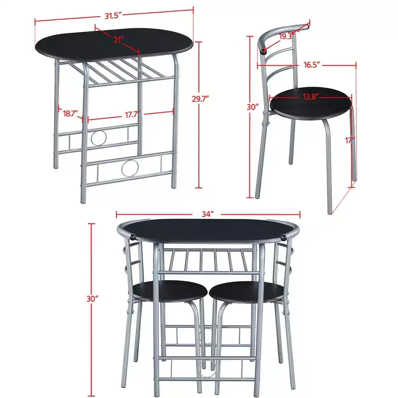 Ensemble table à manger ronde Yaheetech pour 2 avec pieds en acier, étagère de rangement