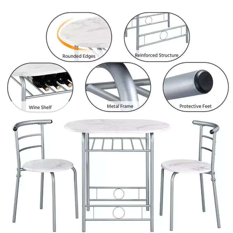 Ensemble table à manger ronde Yaheetech pour 2 avec pieds en acier, étagère de rangement