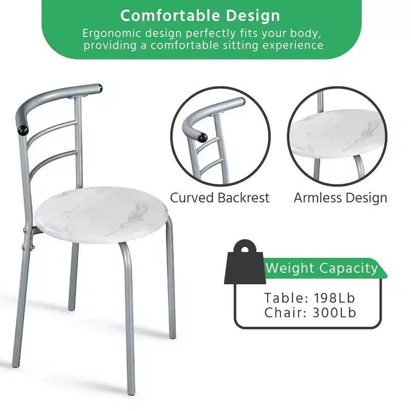 Ensemble table à manger ronde Yaheetech pour 2 avec pieds en acier, étagère de rangement