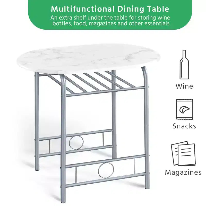 Ensemble table à manger ronde Yaheetech pour 2 avec pieds en acier, étagère de rangement