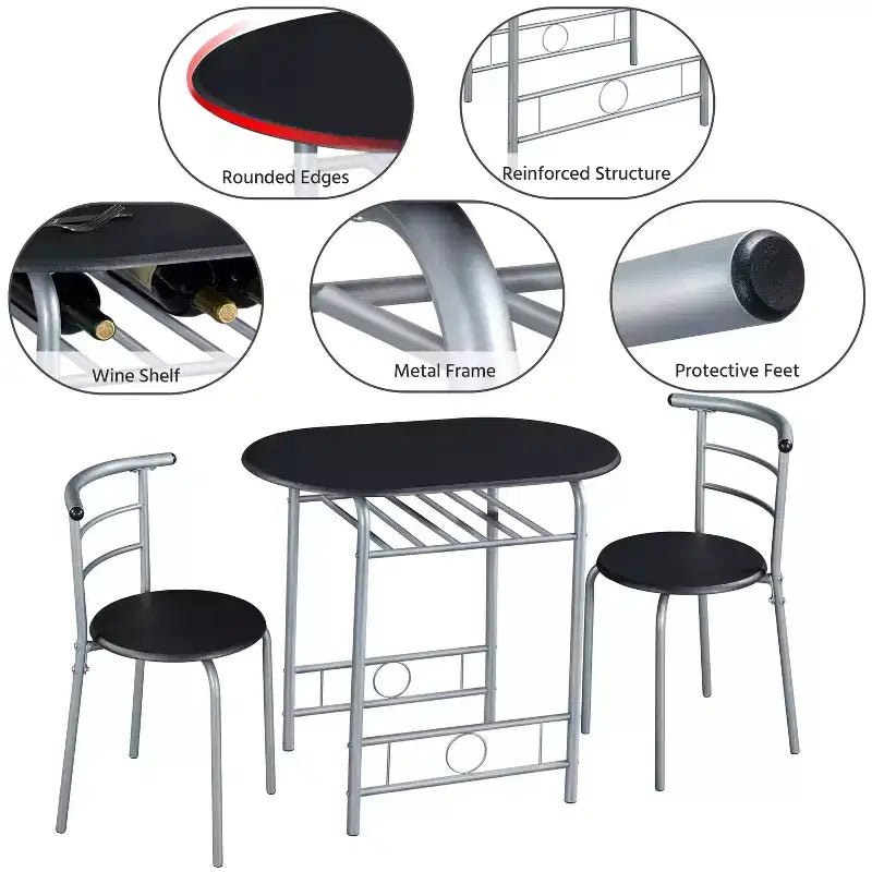 Ensemble table à manger ronde Yaheetech pour 2 avec pieds en acier, étagère de rangement