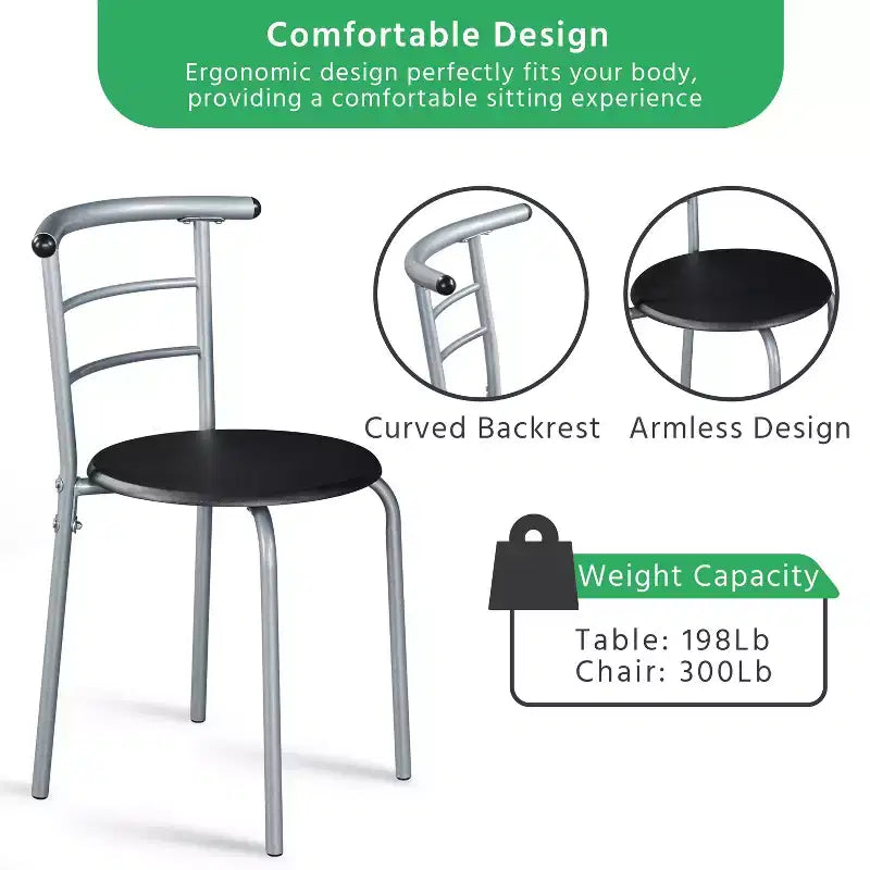 Ensemble table à manger ronde Yaheetech pour 2 avec pieds en acier, étagère de rangement