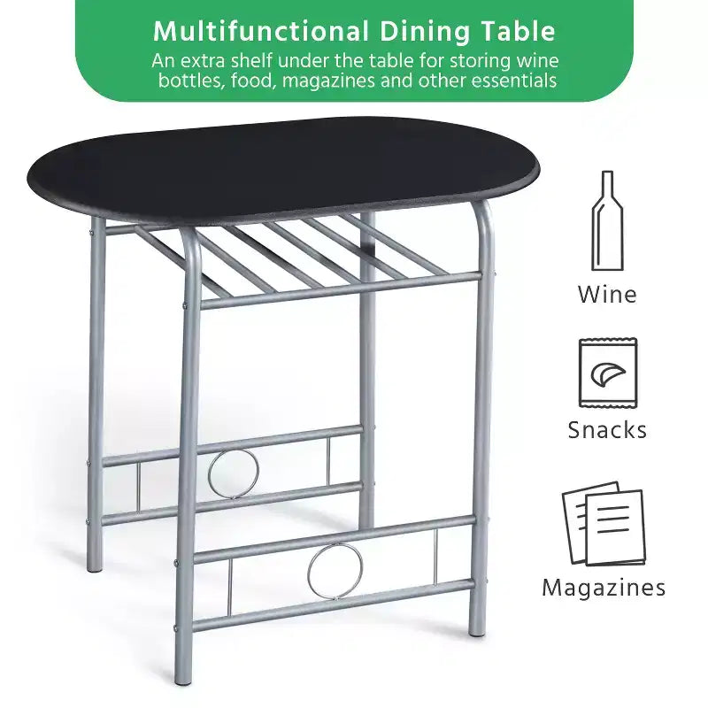 Ensemble table à manger ronde Yaheetech pour 2 avec pieds en acier, étagère de rangement
