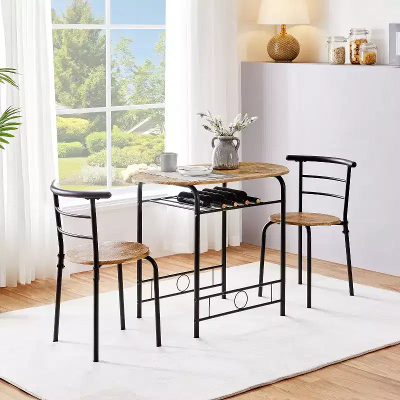 Ensemble table à manger ronde Yaheetech pour 2 avec pieds en acier, étagère de rangement