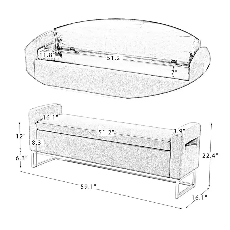 Banc de rangement large Jorge 59.1 | ART OF LIVING DESIGNS