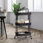 Chariot roulant à 3 niveaux Costway avec roues, poignée pratique et panier de rangement en ABS noir