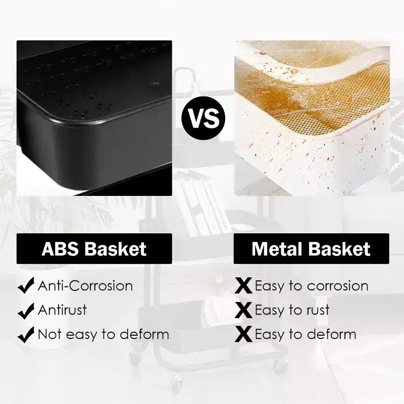 Chariot roulant à 3 niveaux Costway avec roues, poignée pratique et panier de rangement en ABS noir