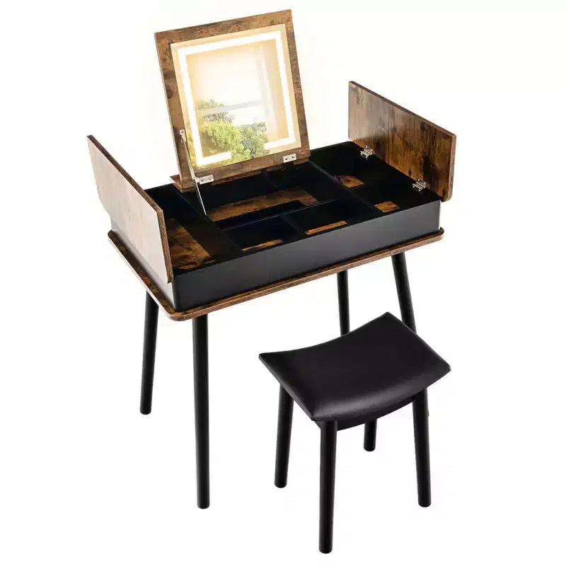 Coiffeuse Costway avec miroir rabattable, lumières, port USB, tabouret rembourré et bureau d'écriture