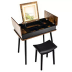 Coiffeuse Costway avec miroir rabattable, lumières, port USB, tabouret rembourré et bureau d'écriture