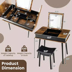 Coiffeuse Costway avec miroir rabattable, lumières, port USB, tabouret rembourré et bureau d'écriture