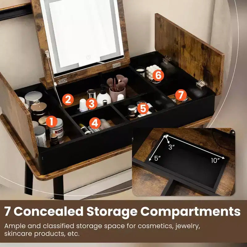 Coiffeuse Costway avec miroir rabattable, lumières, port USB, tabouret rembourré et bureau d'écriture
