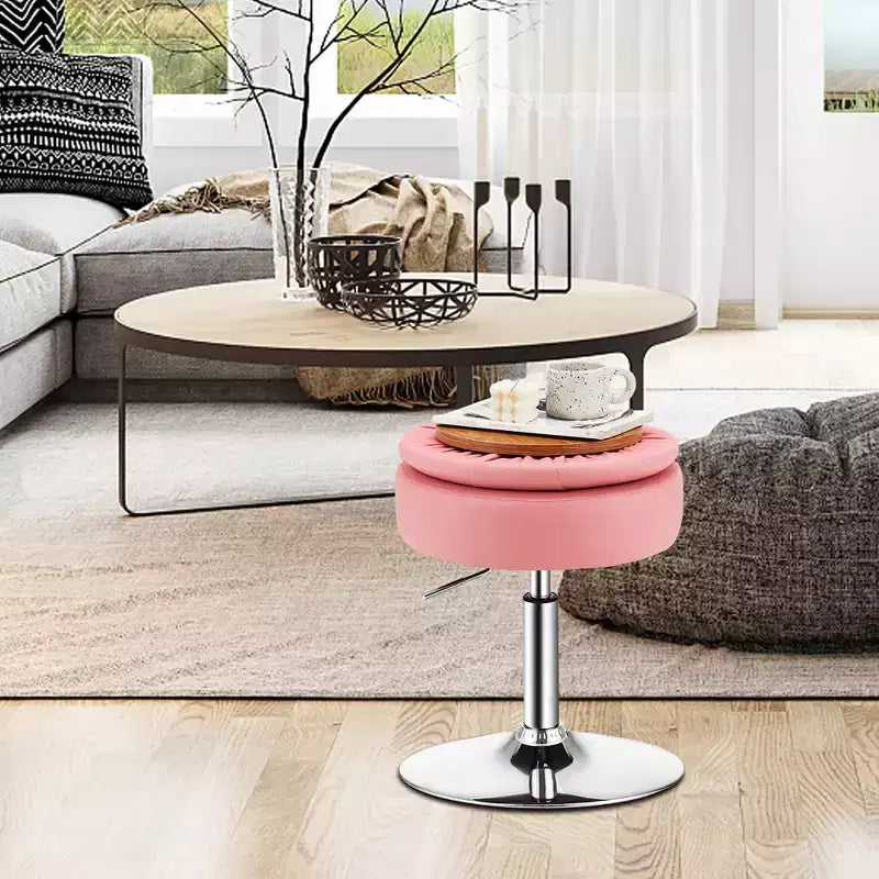 Costway Set of 4 AdjustableVanity Stool 360 Swivel Storage Makeup Chair with Tray White/Black/Pink