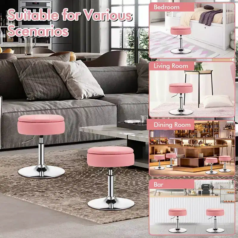 Costway Set of 4 AdjustableVanity Stool 360 Swivel Storage Makeup Chair with Tray White/Black/Pink