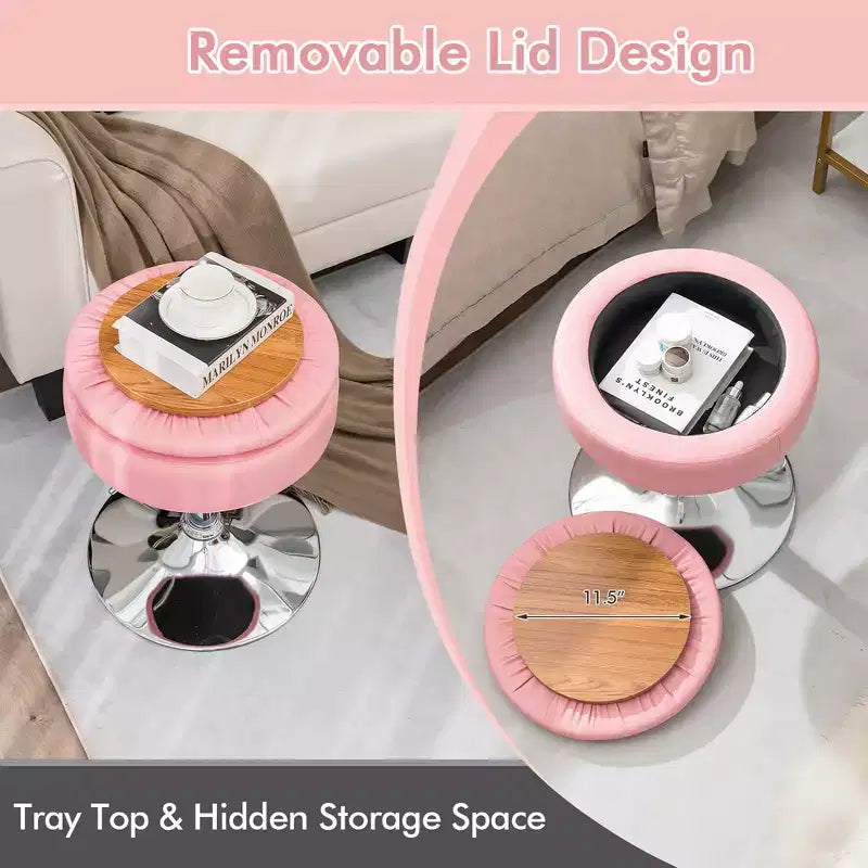 Costway Set of 4 AdjustableVanity Stool 360 Swivel Storage Makeup Chair with Tray White/Black/Pink