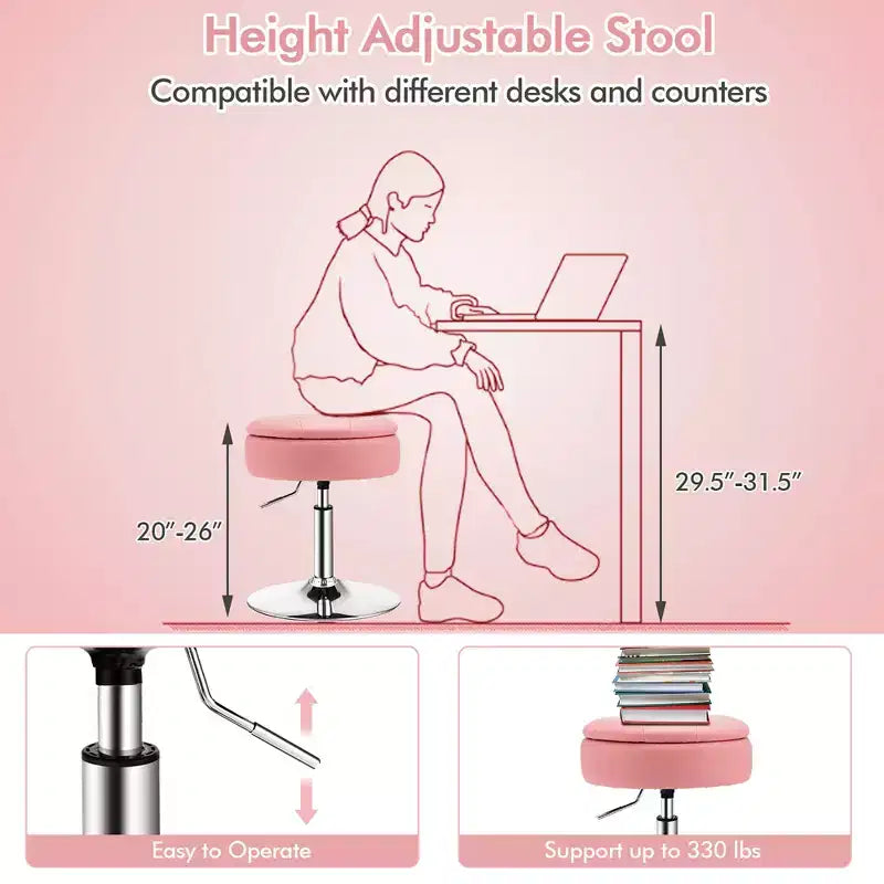 Costway Set of 4 AdjustableVanity Stool 360 Swivel Storage Makeup Chair with Tray White/Black/Pink