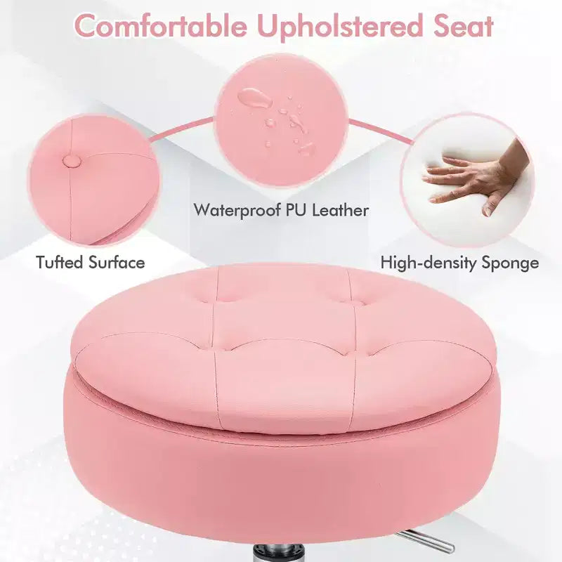 Costway Set of 4 AdjustableVanity Stool 360 Swivel Storage Makeup Chair with Tray White/Black/Pink