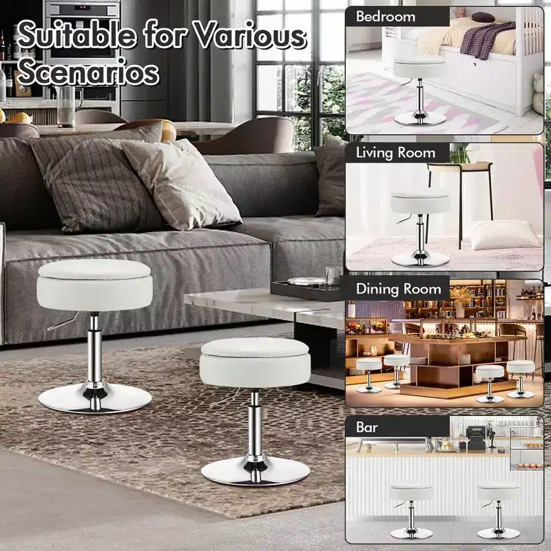 Costway Set of 4 AdjustableVanity Stool 360 Swivel Storage Makeup Chair with Tray White/Black/Pink