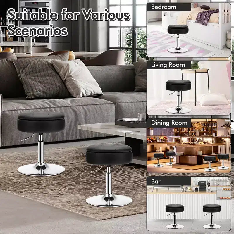 Costway Set of 4 AdjustableVanity Stool 360 Swivel Storage Makeup Chair with Tray White/Black/Pink