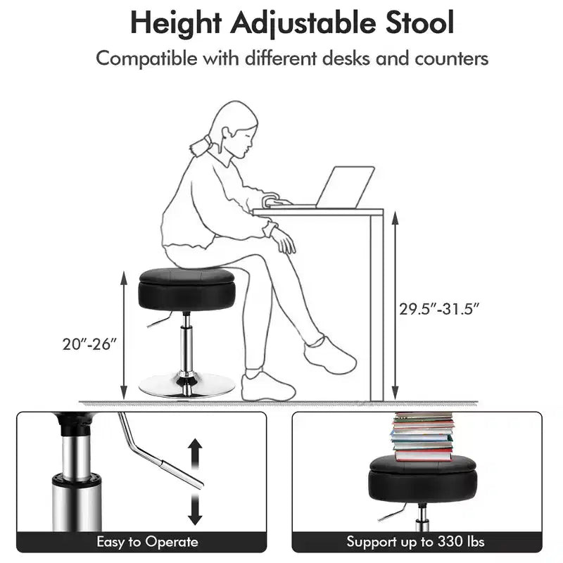 Costway Set of 4 AdjustableVanity Stool 360 Swivel Storage Makeup Chair with Tray White/Black/Pink