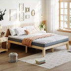 Costway Cadre de Lit en Bois Taille Queen & Ensemble Matelas en Mousse à Mémoire de Forme 8" Certifié CertiPUR-US