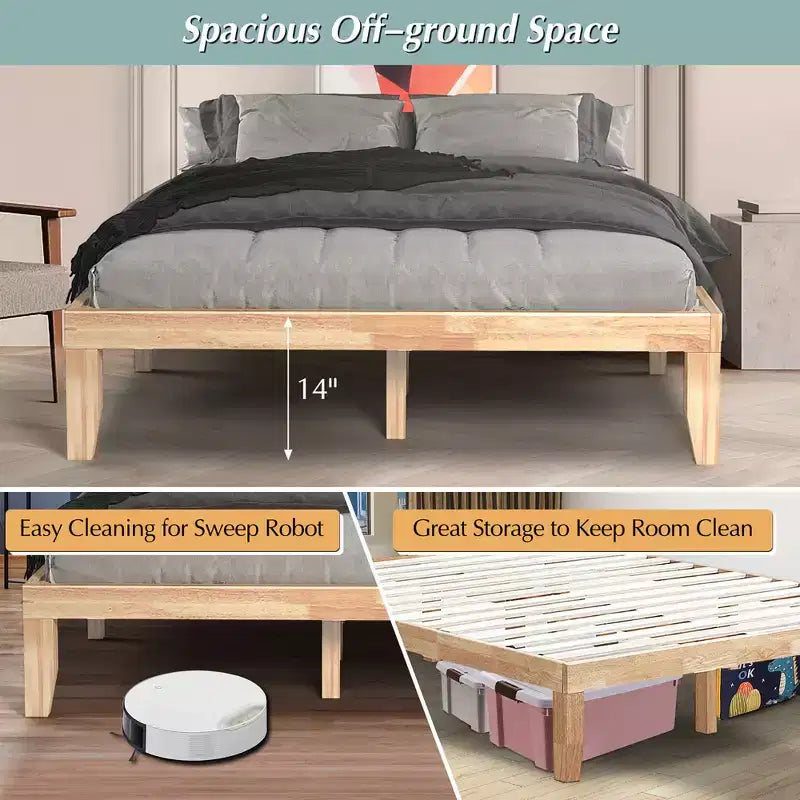 Costway Cadre de Lit en Bois Taille Queen & Ensemble Matelas en Mousse à Mémoire de Forme 8" Certifié CertiPUR-US