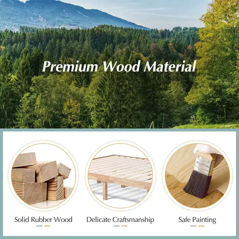 Costway Cadre de Lit en Bois Taille Queen & Ensemble Matelas en Mousse à Mémoire de Forme 8" Certifié CertiPUR-US