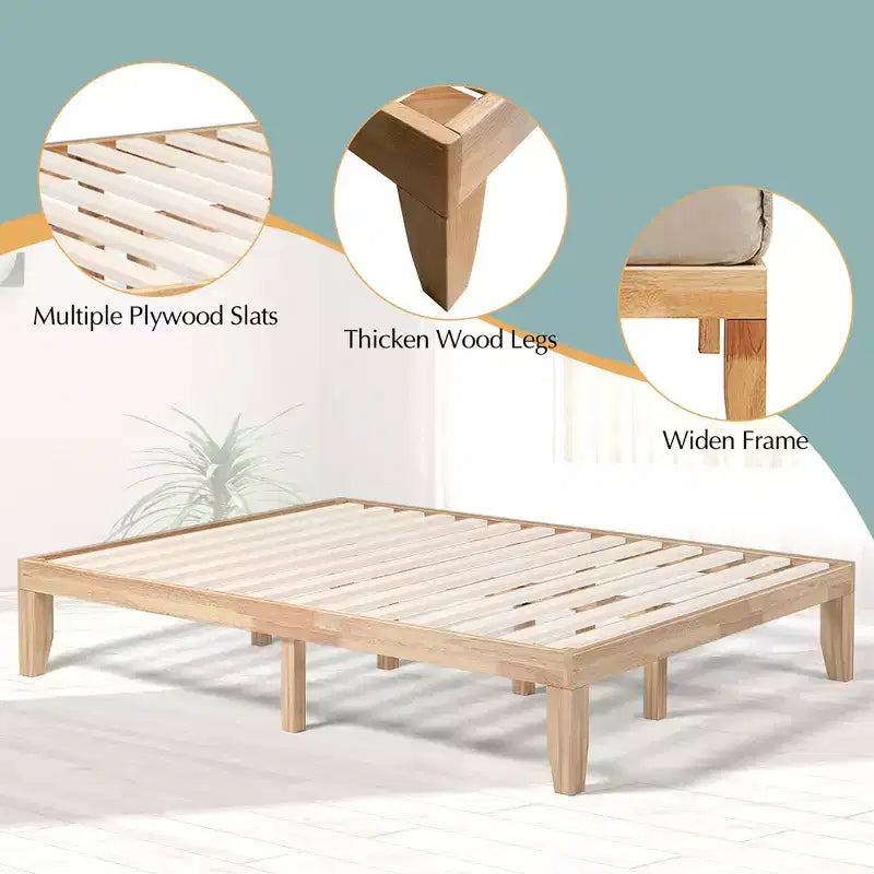 Costway Cadre de Lit en Bois Taille Queen & Ensemble Matelas en Mousse à Mémoire de Forme 8" Certifié CertiPUR-US
