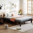 Costway Cadre de Lit en Bois Taille Queen & Ensemble Matelas en Mousse à Mémoire de Forme 8" Certifié CertiPUR-US