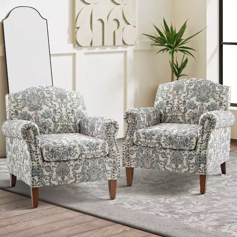 Lot de 2 fauteuils confortables Giampiero pour salon avec garnitures cloutées | ART OF LIVING DESIGNS