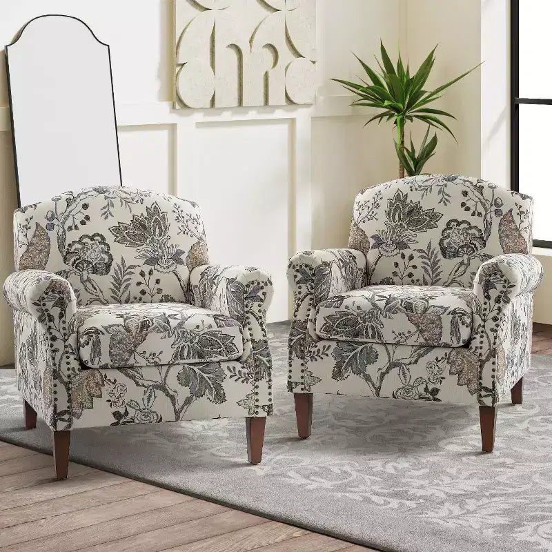 Lot de 2 fauteuils confortables Giampiero pour salon avec garnitures cloutées | ART OF LIVING DESIGNS